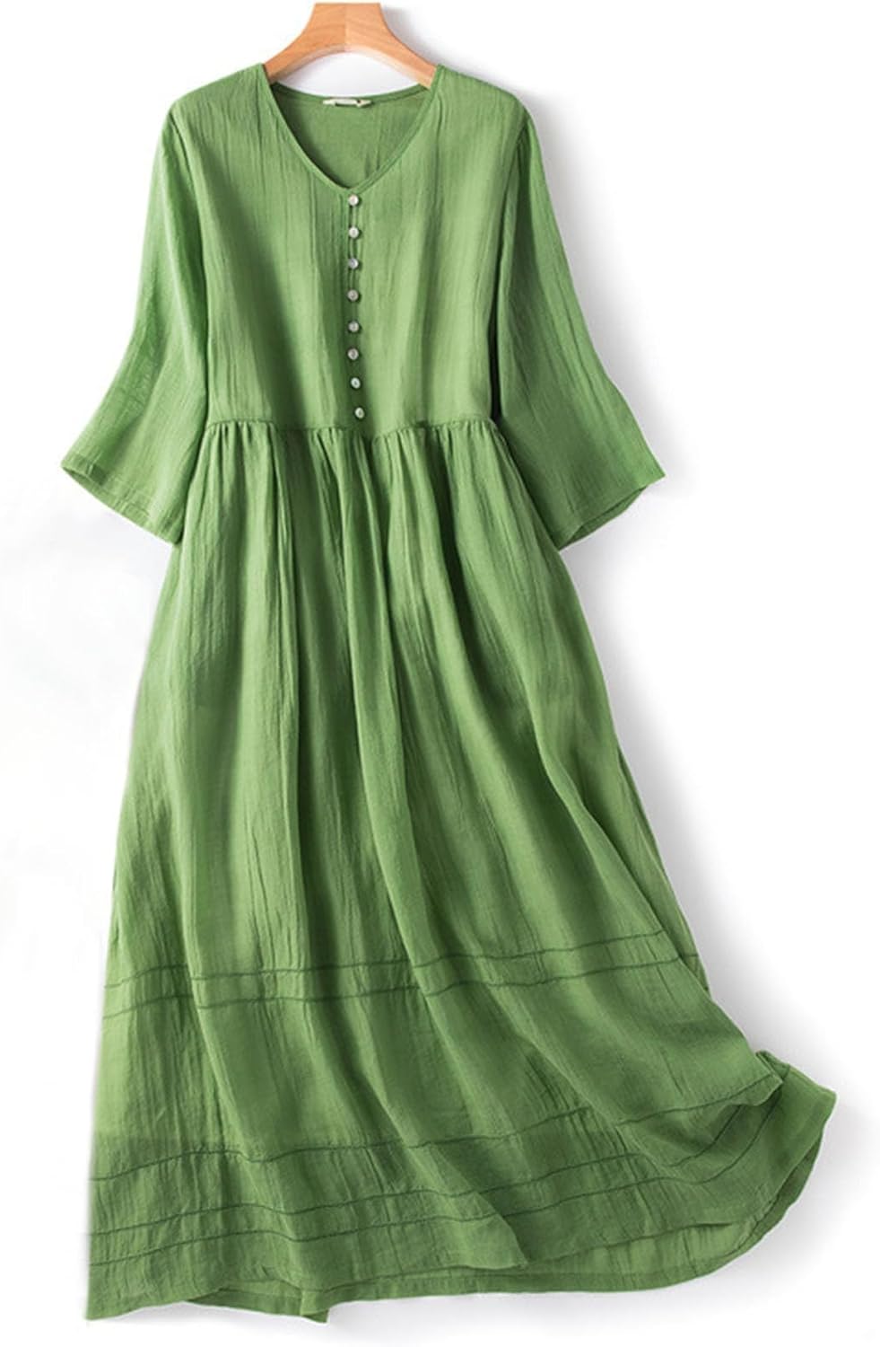 Cotton Linen Dress for Women 2026, Summer Casual Half Sleeve Button Down Maxi Dress, Boho Flowy Beach Vacation Dresses - Image 2