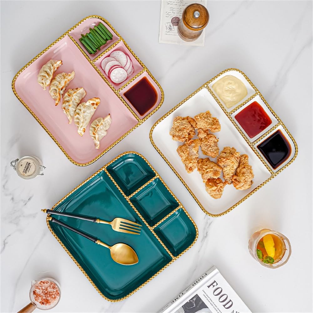 Assiettes compartimentées, Assiette Petit-déjeuner, Assiette Occidentale, Assiette compartimentée en céramique, Assiettes à dîner compartimentées (Blanches 23,5