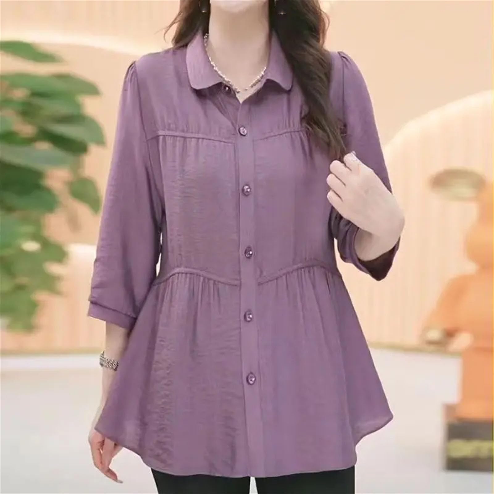 Blusa holgada de algodón para mujer, de media manga, con botones, sencilla, informal, holgada