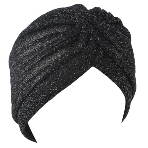 LiuliuBull Bohemia Style Turban Hat Women Cashmere Cross Wrap Head Indian Hats Female Winter Knitted Warm Cap(Light black)