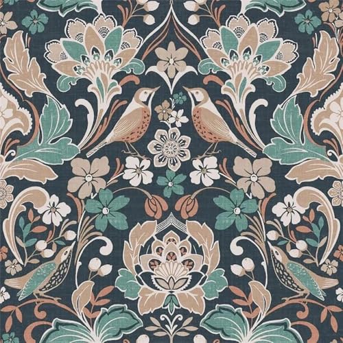 Floral Folk Navy Wallpaper - Flowers Leaves Botanical Classic Traditional Naturistic Stylish - Paste The Wall