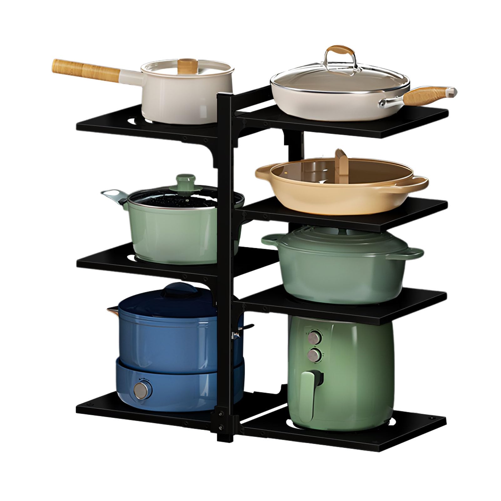 Contenitore casseruola cassetto cucina, gamma casseruola con 7 scomparti regolabili, porta pentola estensibile per utensili da cucina, pentole, coperchi