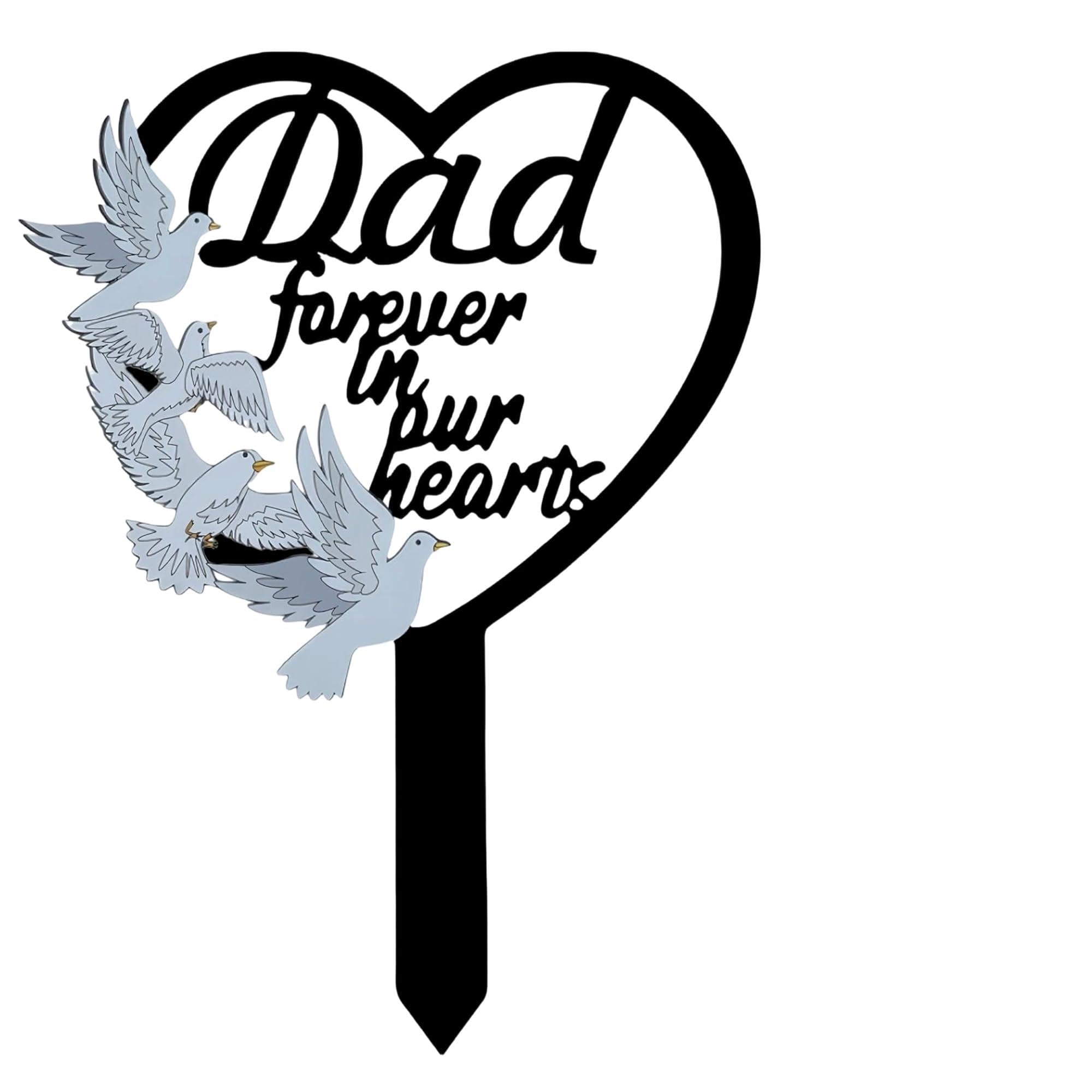 Metal Dad Memorial Stake, Dad Grave Ornaments Grave Dove Decorations Memorial Plaques Grave Marker Stake Waterproof Memorial Gifts for Loss of Dad Outdoor Garden Lawn Decoration
