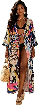 Over sized kimonos Women's geometry Print Rayon kimonos for summer loose Open Front Soft long bird