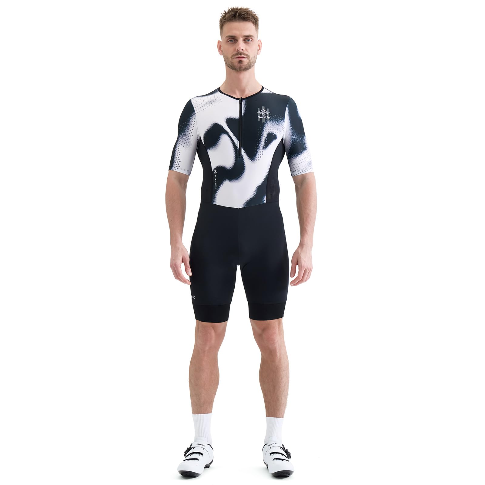Santic Herren Triathlonanzug Gepolstert Einteiler Kuzarm Pro Fahrrad Skinsuit Rennsport Trisuit Abnehmen Radsportanzug