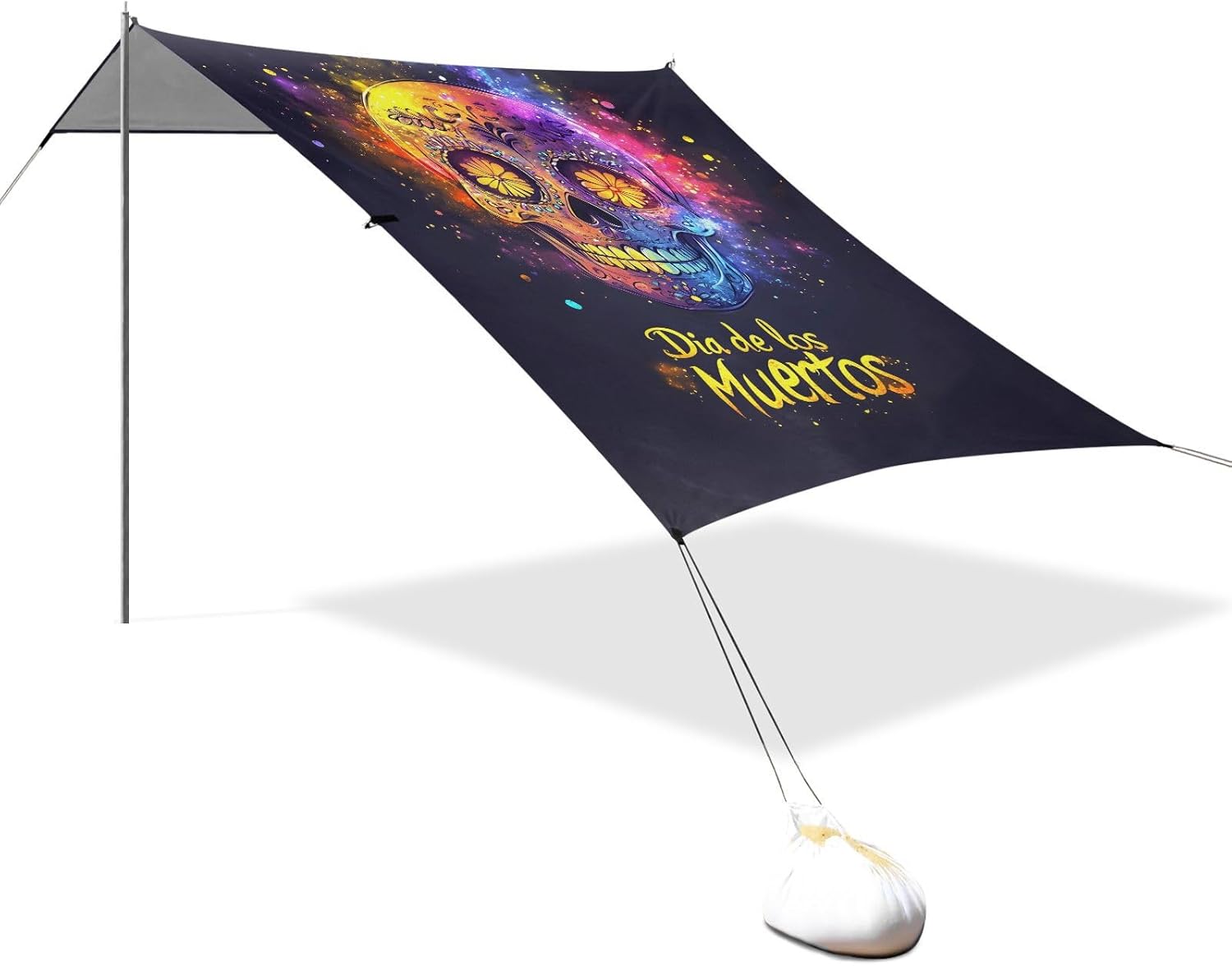 ALAZA Sugar Skull Dia De Los Muertos Beach Tent Sun Shelter UPF50+ Protection Beach Shade Canopy w/ 4 Sandbags for Outdoor Camping, Fishing, Backyard Fun, Picnic, 10x9 ft