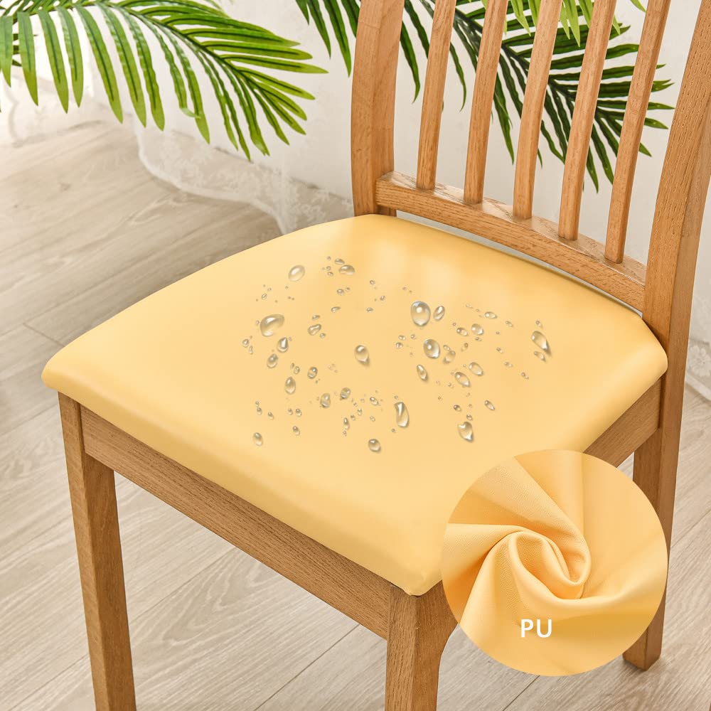Highdi Dining Chair Seat Covers set of 1/2/4/6, Stretch Waterproof Seat Cushion Slipcovers, Removable Washable Seat Protector Cover for Dining Room Living Room Office Hotel (egg yellow,6 pcs)