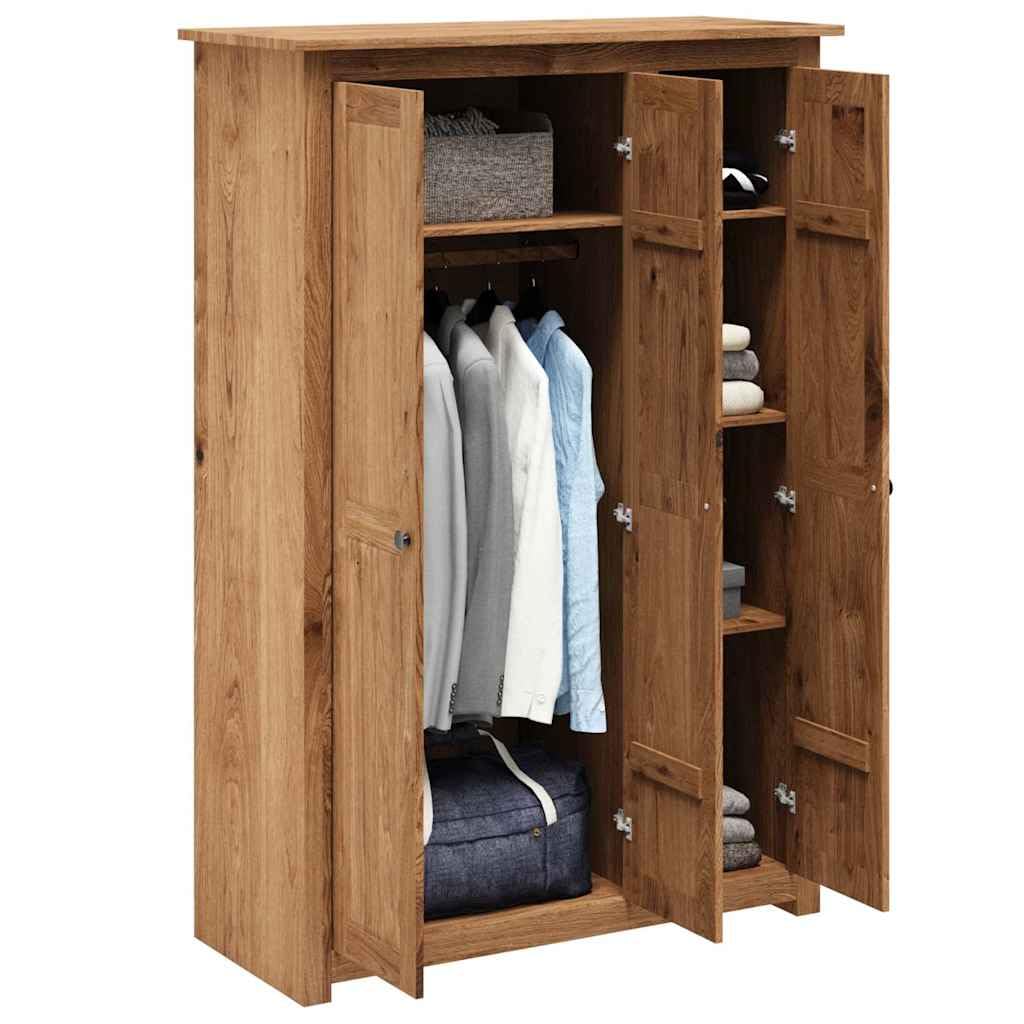 Armadio a 3 ante, 118 x 50 x 171,5 cm, in legno di pino, con 4 ripiani e asta appendiabiti, spazioso, organizer per camera da letto, corridoio, spogliatoio
