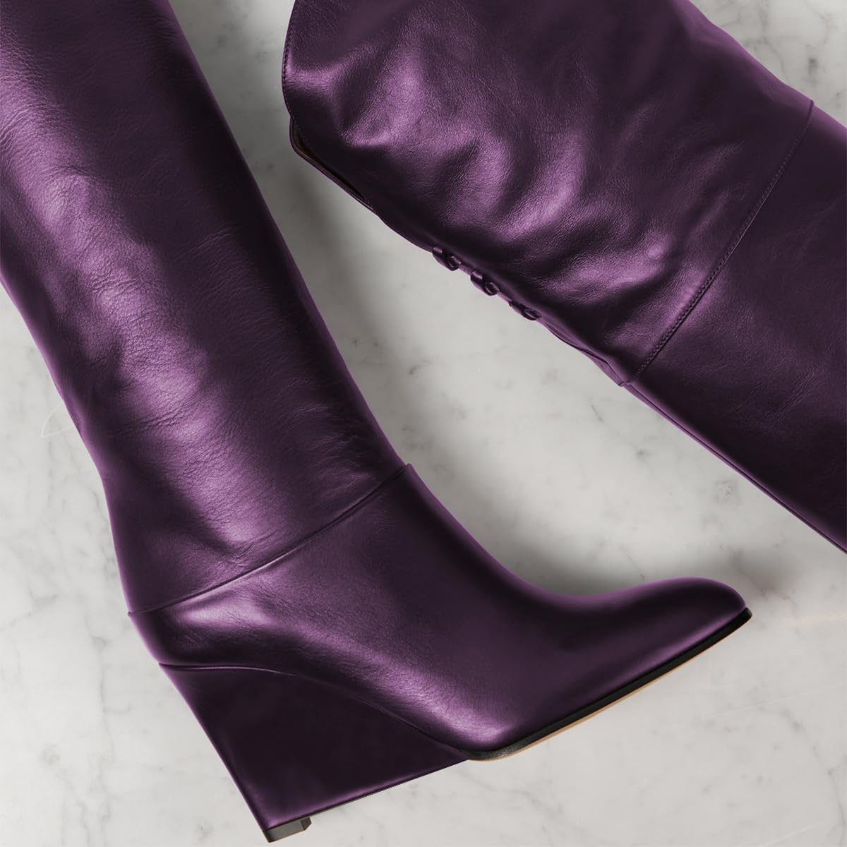 FOWT Women Pointed Toe Over The Knee High Boots Wedge High Heel Long Boots Pull on Dress Fashion Shoes Size 4-16 US