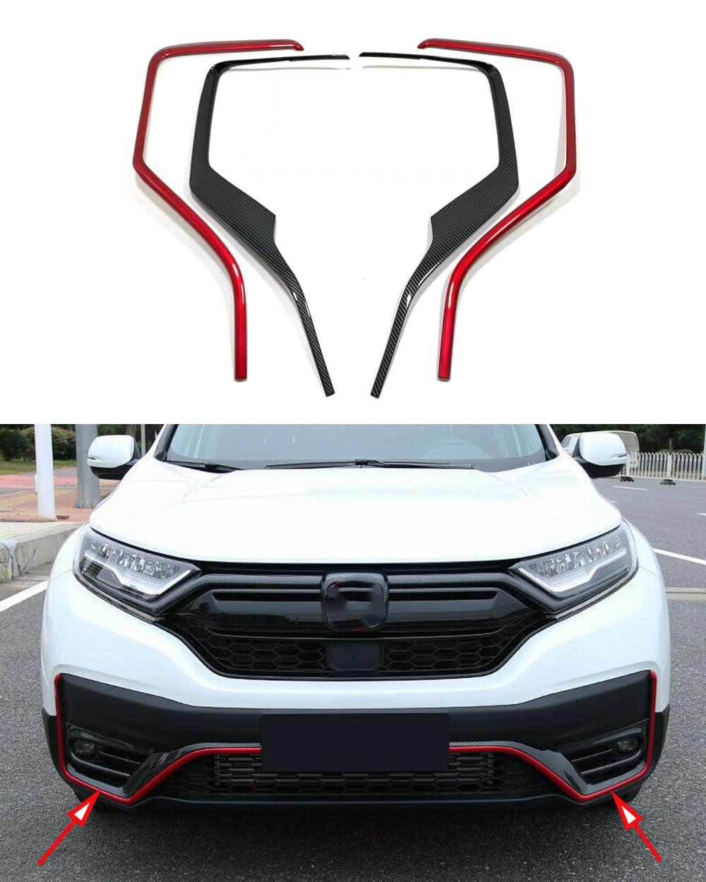 ANUNFRRE Car Accessories Fit for Honda CRV CR-V 2020 2021 2022 Exterior ABS Front Bumper Lower Strip Guard Trim 4PCS Set (Carbon Fiber+Red)