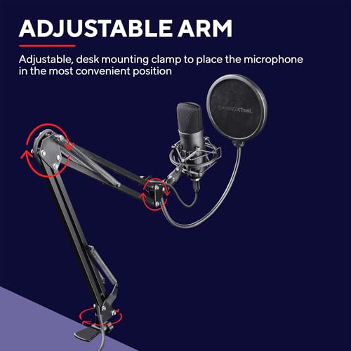 GXTrust 252 Emita Plus Microfono USB Professionale a Condensatore con Braccio Regolabile, Pattern Cardioide, Filtro Pop, Microfono per PC, PS4, PS5, Streaming, Podcast - Nero - Microfono streaming - Immagine 5