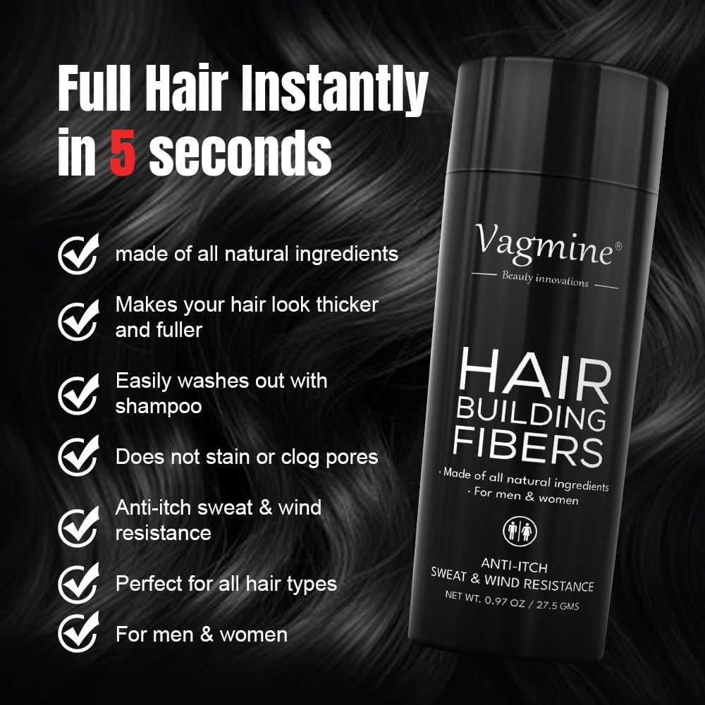 VAGMINE Hair Fiber Dark Brown Powder For Men & Women, 27.5Gms 1