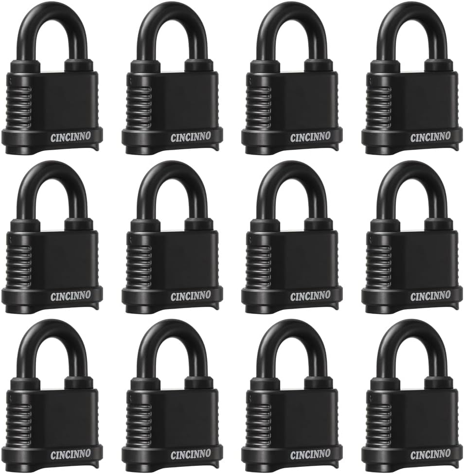 Weatherproof 4 Digit Combination Lock, Heavy Duty Combo Lock with Long Shackle for Outdoor Shed, Garage, Gate, Fence, 12 Pack