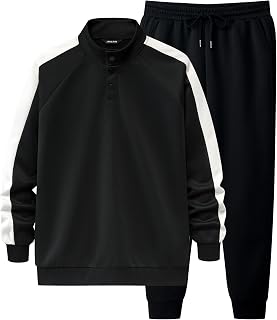 Men's 2 Piece Casual Outfits Quarter Button Lightweight Sweatshirt Tracksuit & Joggers Sweatpants Sweatsuit Set