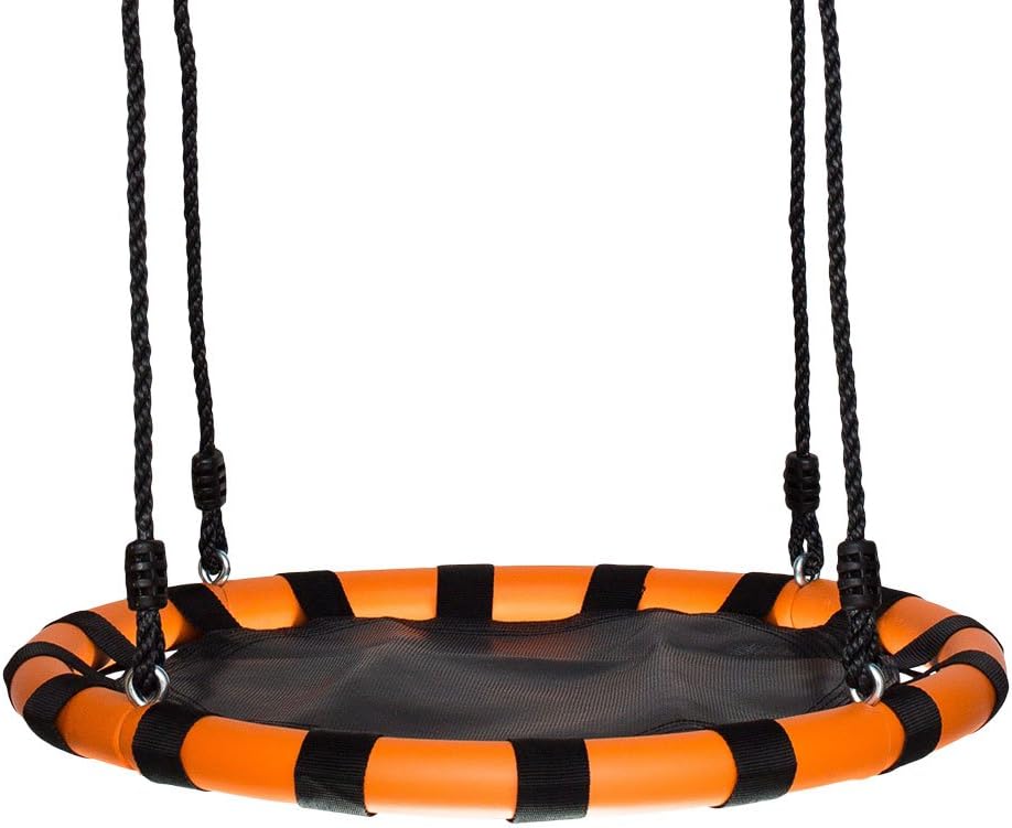 Swinging Monkey Products 24" Fabric Spinner Swing, Black/Orange – Fun! Easy Install on Swing Set or Tree, Oxford Fabric with Padded Steel Frame