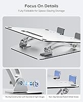 Vista 6 de Nulaxy Soporte para portátil totalmente ajustable para escritorio, elevador de computadora de aluminio plegable doble con ventilación térmica