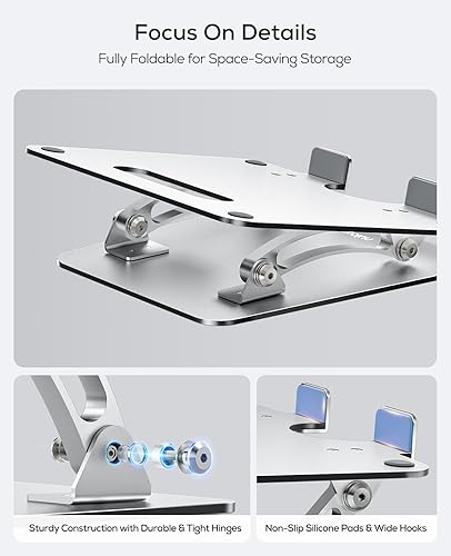 Miniatura 6 de Nulaxy Soporte para portátil totalmente ajustable para escritorio, elevador de computadora de aluminio plegable doble con ventilación térmica