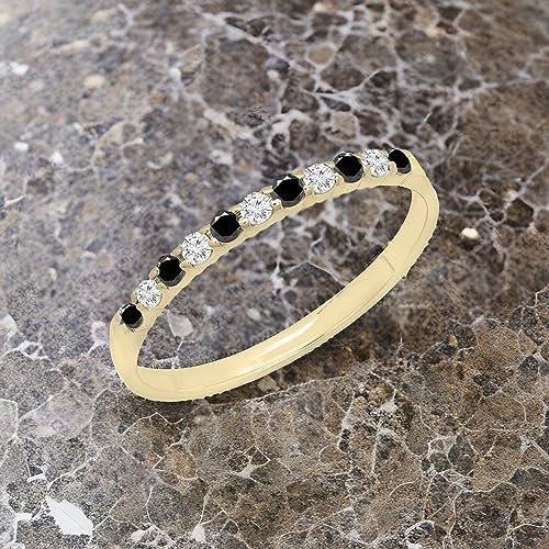 Dazzlingrock Collection Round Gemstone & White Diamond Alternating Beautiful Dainty Stackable Wedding Band For Women, Available in 10K/14K/18K Solid Gold3
