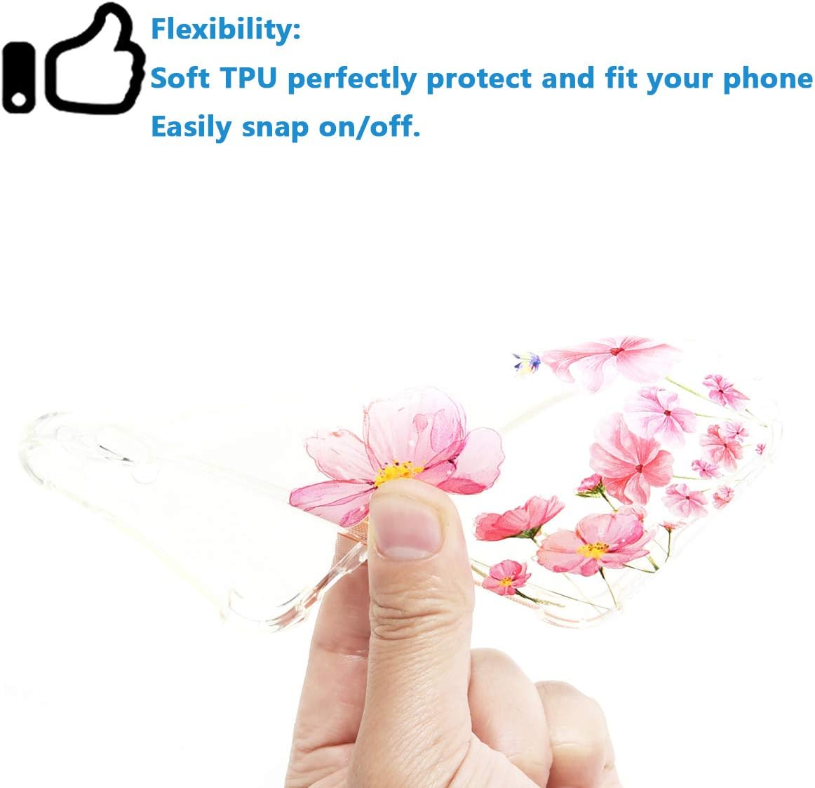 TRENSOM iPhone 8 Plus Pink Flower Case iPhone 7 Plus Clear Floral Butterfly Pattern Soft TPU Case Slim Flexible Shockproof Bumper Phone Cases Cover for Women Girls