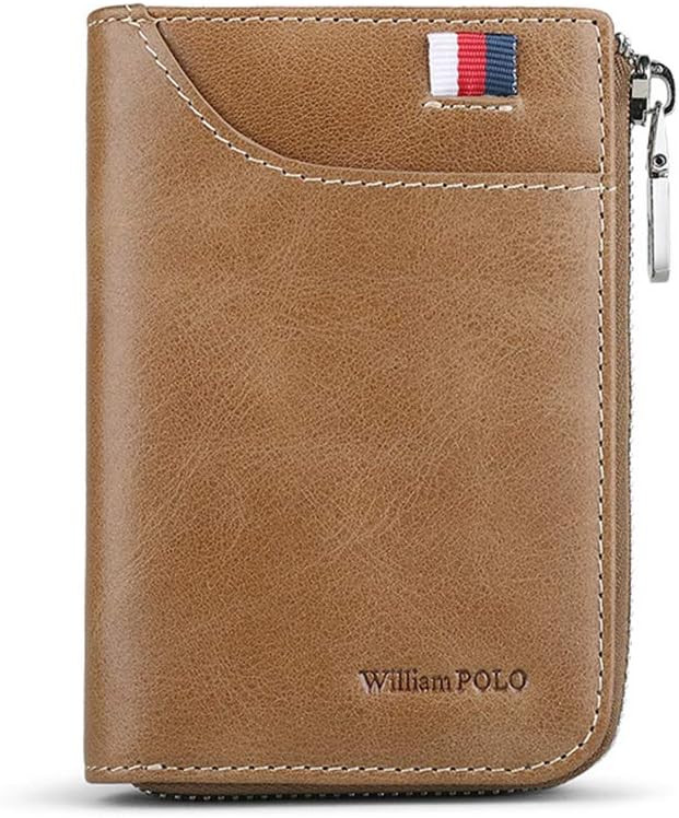 Mens Wallets Zipper Credit Card Holder Coin purse(310-Brown) (Brown)