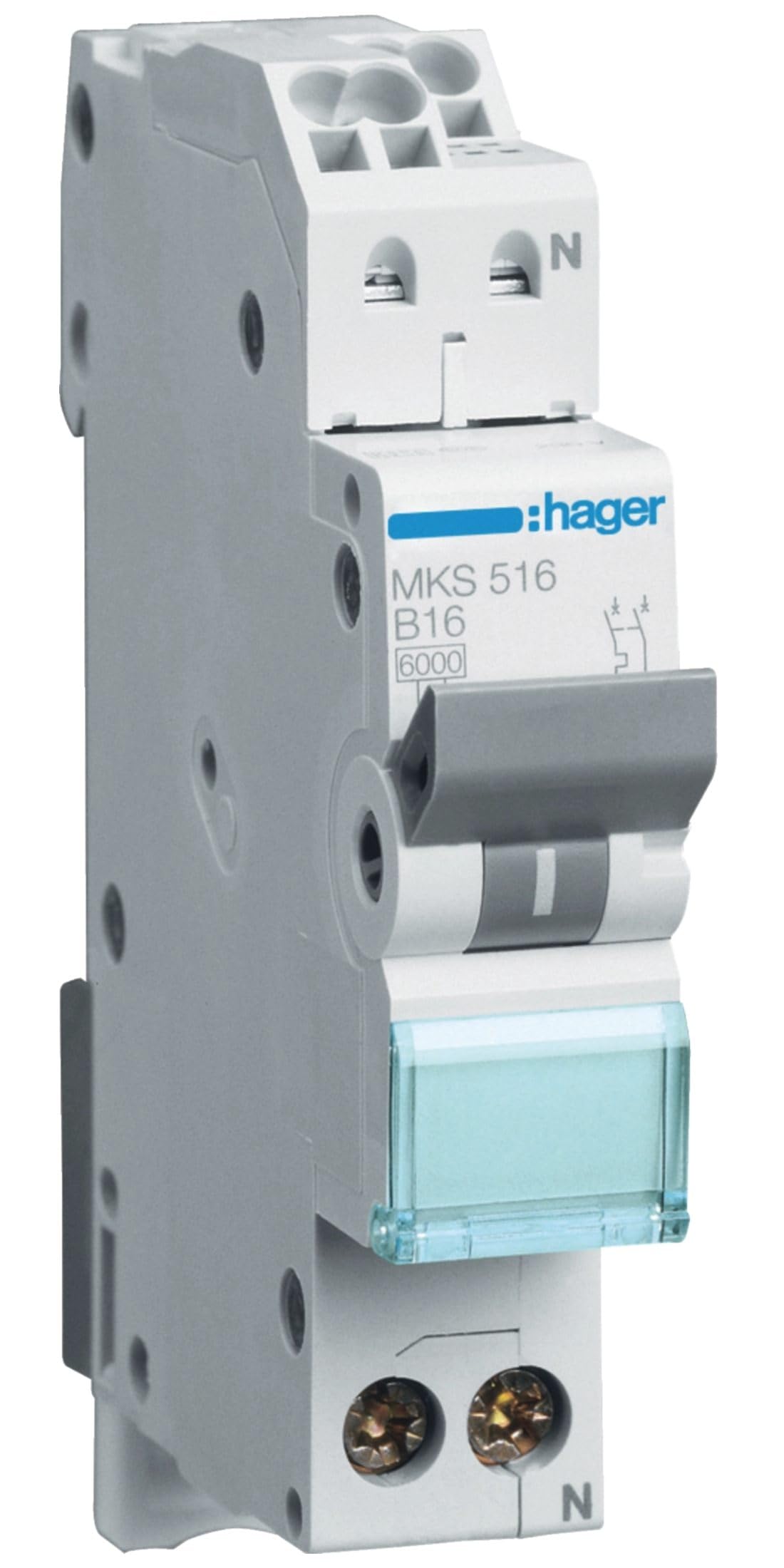 Hager Disjoncteur 1 pôle + N 6 kA Courbe B 16 A Quick Connect mks516