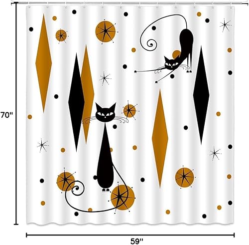 Miniatura 59 de GCTNBJL Cortina de ducha geométrica moderna de mediados de siglo, gato negro, estrellas atómicas, abstracto, rosa, negro, geométrico, retro, de los