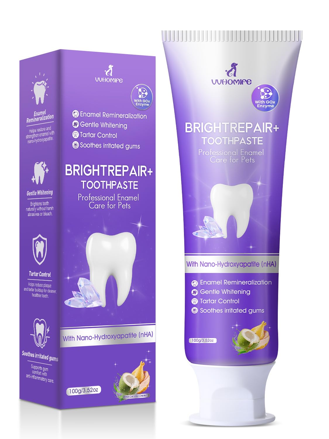 Enzymatic Dog & Cat Toothpaste with Nano-Hydroxyapatite (nHA) – Remineralizing, Plaque & Tartar Control, Fresh Breath – Fluoride-Free, Xylitol-Free, Safe to Swallow – Mild Coconut Chicken 3.52oz