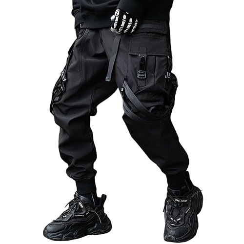 XYXIONGMAO Men's Techwear Japanese Streetwear Goth Black Cargo Jogger Fashion Tripp Pants - X-Large - Black