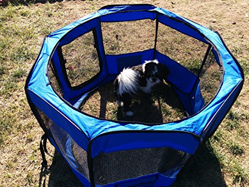 ToysOpoly 45" Indoor/Outdoor Pet Playpen Cage. Best Exercise Kennel for Your Dog, Cat, Rabbit, Puppy, Hamster or Guinea Pig. Portable for Easy Travel. (Blue)