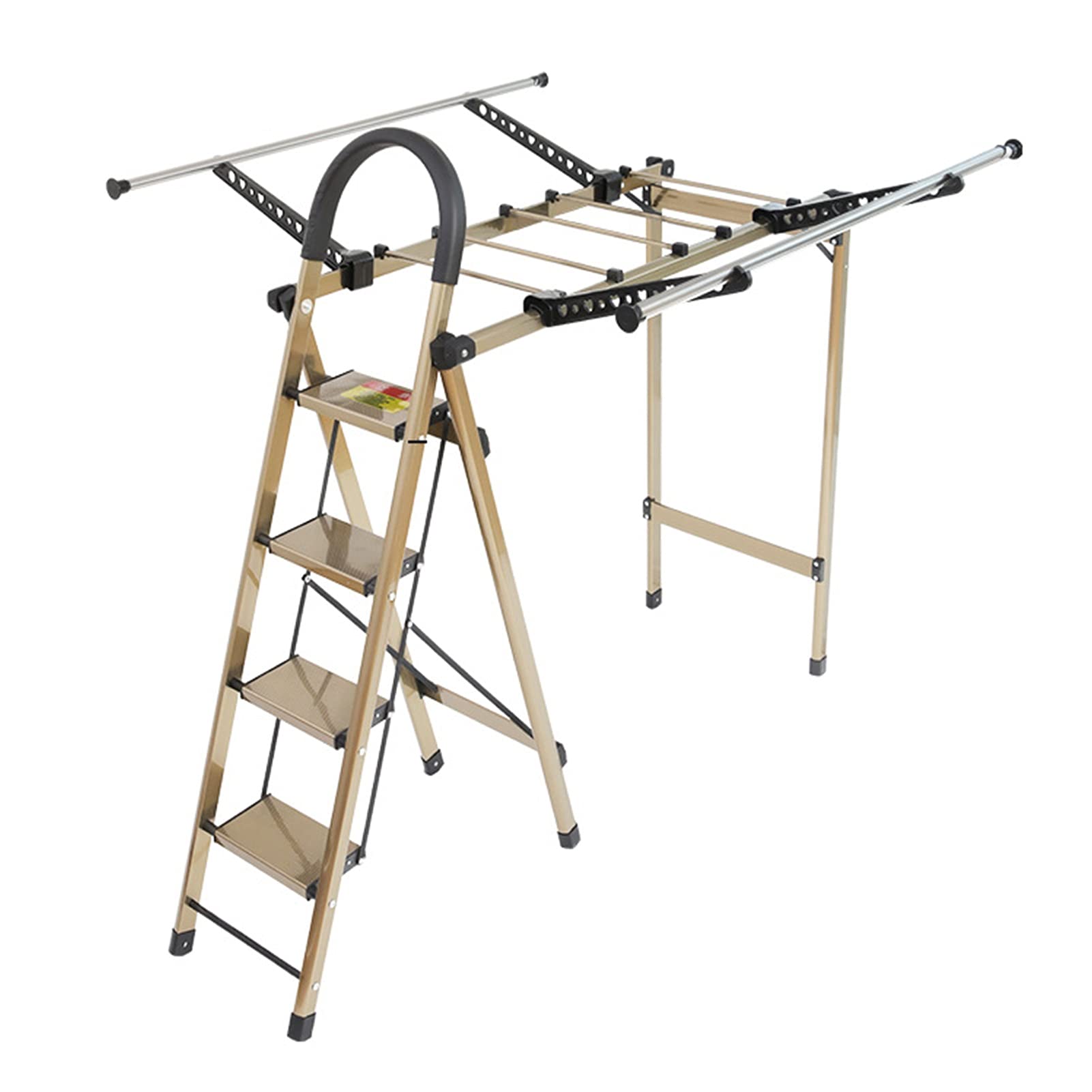 Aluminum Folding Drying Rack, 6-Step Ladder , Multi-Purpose Indoor(Gold)