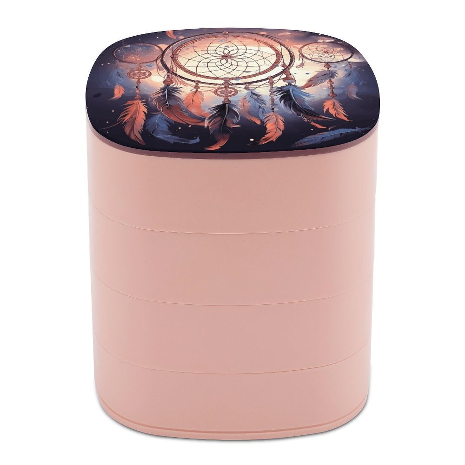 VstaDank Native American Dream Catcher Jewelry Box with Mirror Travel Small Jewelry Case for Women 4-Layer Rotatable Jewelry Organizer Storage Box Portable Jewelry Storage Case for Rings Earrings