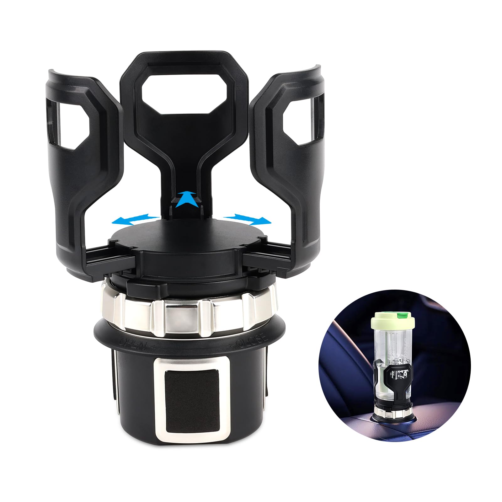 Round Car Cup Holder Expander, Extendable Upper Cup Holder, Adjustable Car Cup Holder Base, Car Drink Holders with Shockproof Mat, Insert Car Coffee Drink Cup Holder for Water Bottle, Travel Mugs