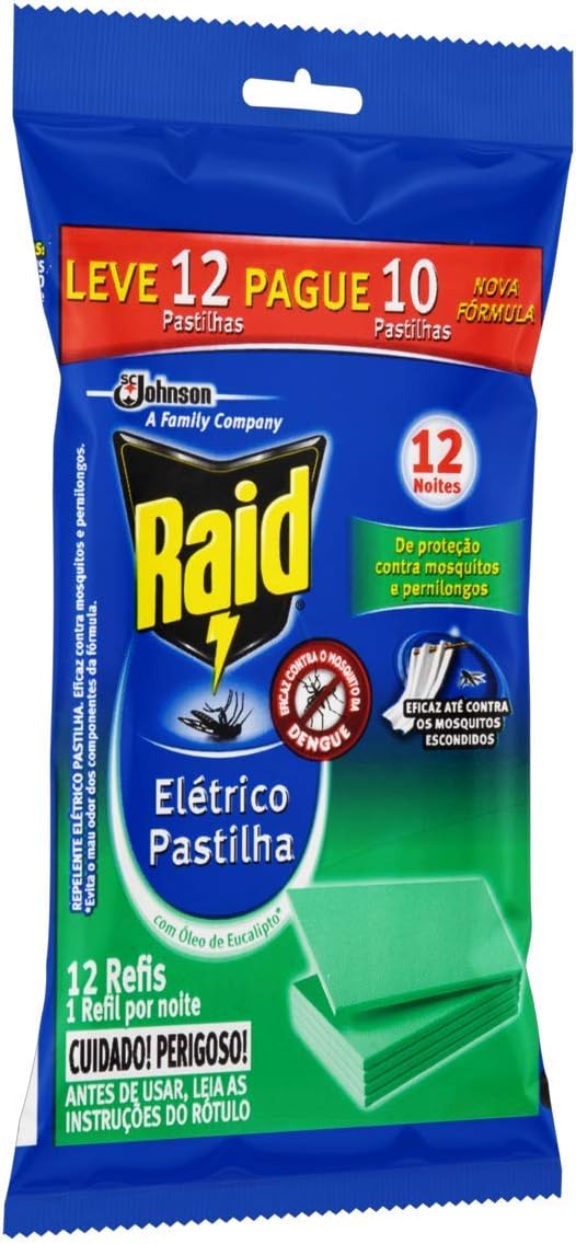 Raid Repelente Elétrico Pastilha Eucalipto Refil Leve 12 Pague 10