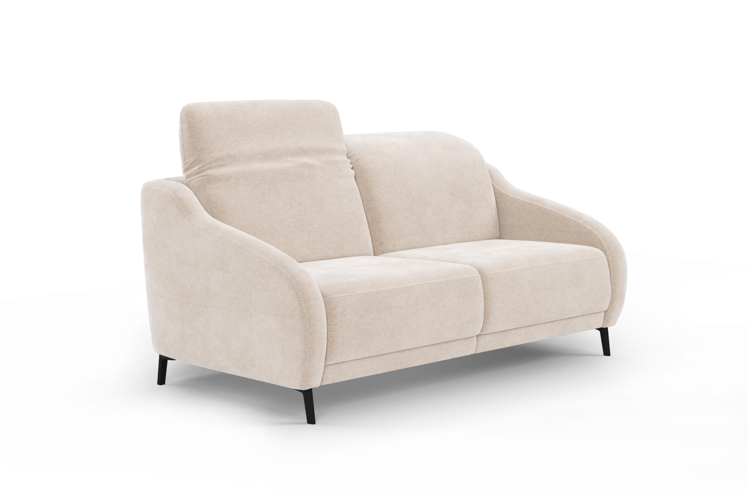 Cavadore 3er-Sofa Blue, 3-Sitzer Couch im modernen Design mit motorischer TV-Funktion inkl. klapptisch, USB-Anschluss, Kopfteilverstellung, mattschwarzen Metallfüßen, 192 x 93 x 104, Mikrofaser, Beige