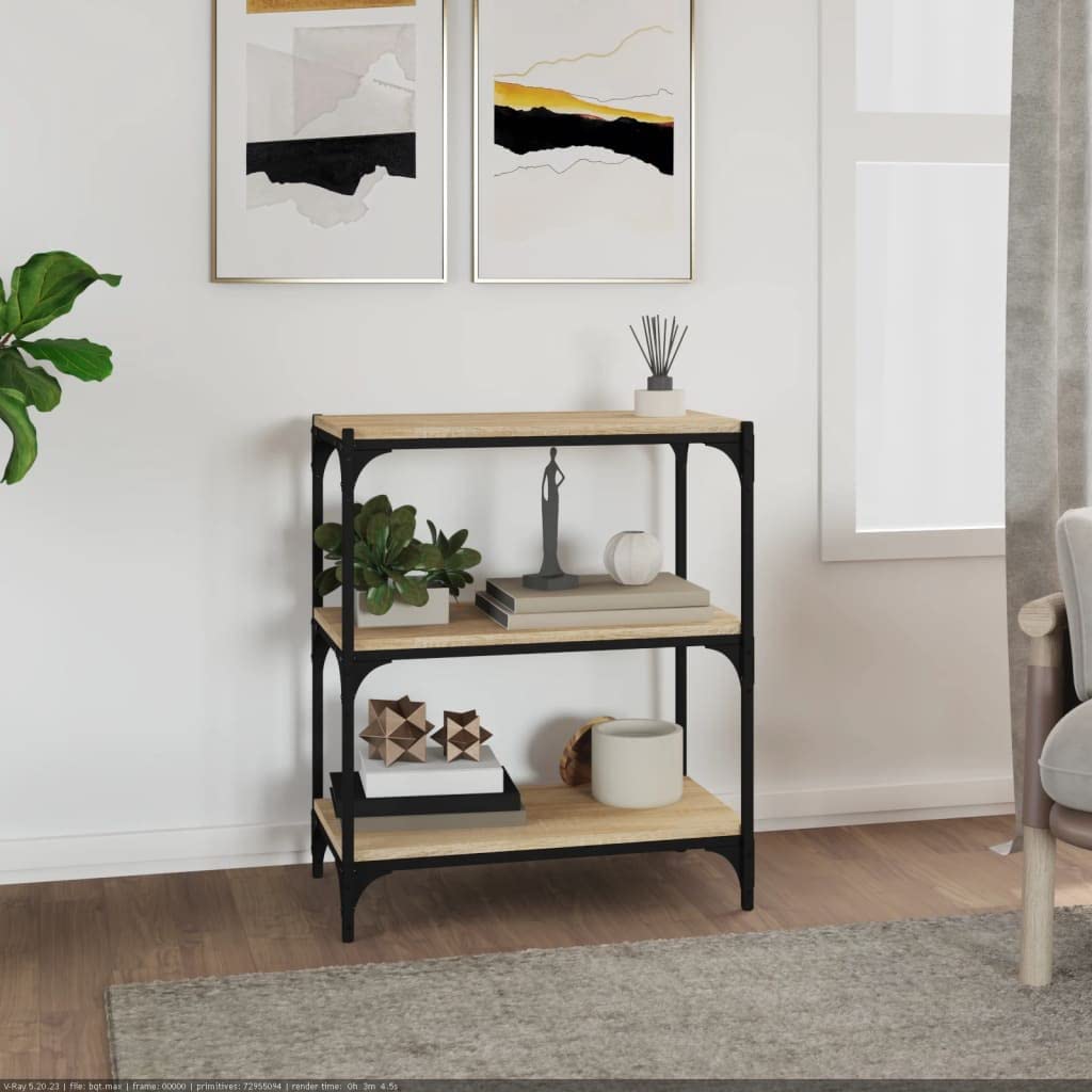 Regał na książki dąb Sonoma, 60 x 33 x 70,5 cm, materiał drewnopochodny, 3 półki, styl przemysłowy, regał stojący do biura, salonu