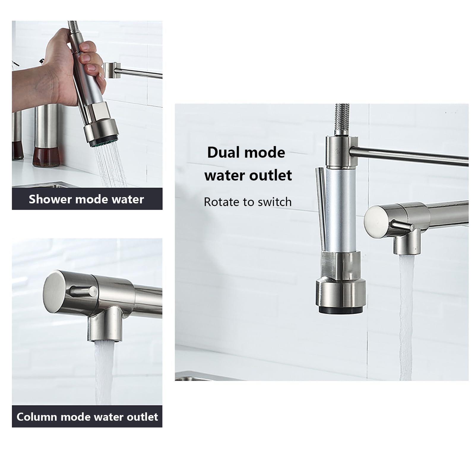 Fapully Küchenarmatur Mit Herausziehbarem Sprühgerät - Gebürstetes Nickel Für Einloch/3-Loch