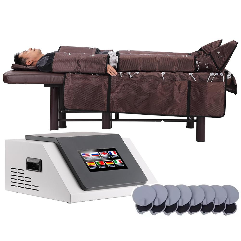 Massaggiatore per linfodrenaggio con riscaldamento del corpo per massaggio alle gambe con pressione dell'aria a 360° con EMS, tuta pressoterapia 3 in1, 24 airbag