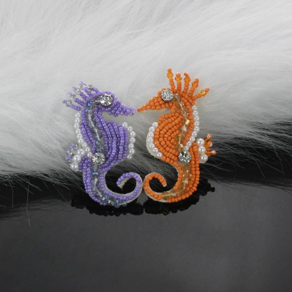 5PCS Ocean Animals Beaded Rhinestone Patches Sea Horse, Shell, Conch, Starfish Sew On Appliques Sequins Bead Embroidery Applique Patches for Clothes, Dress, Hat (NO.3 2 Pairs) image 5
