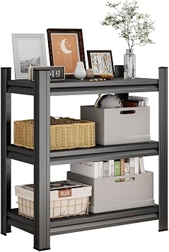 3-Layer Storage Rack, Metal Storage Rack, Adjustable Height Partition, Suitable For Living Room, Kitchen, Supermarket, Garage. Black, Requires Assembly (31.5 H* 27.55 L * 13.77 D)