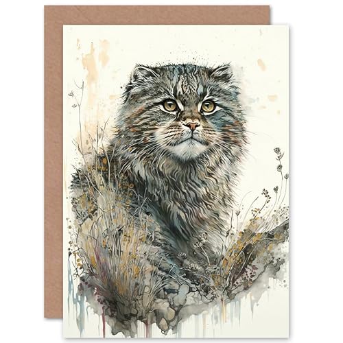 Artery8 Greeting Card - Manul Pallas Cat Portrait - Watercolour Art - Birthday