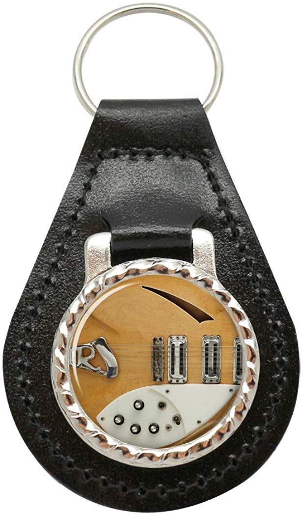 Giftshop Uk Unisex Black Leather And Silver Metal Rickenbacker Guitar Leather Key Fob