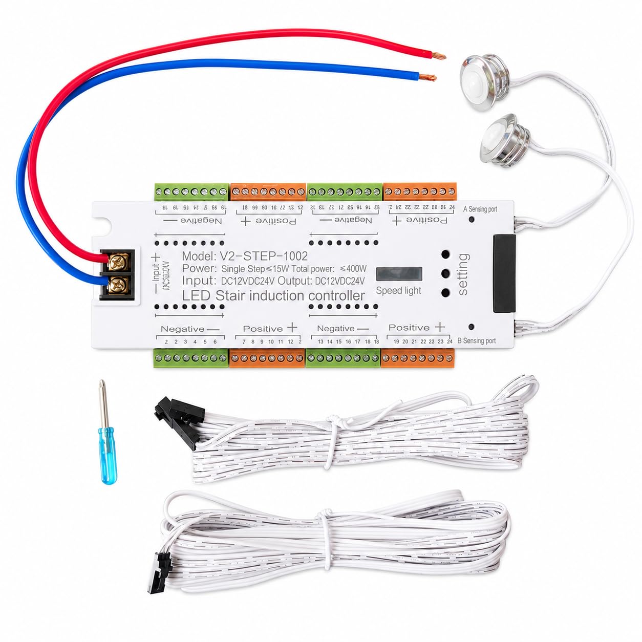 TWSOUL Contrôleur de mouvement LED pour escalier, éclairage LED avec détecteur de mouvement, 32 niveaux, contrôle automatique des escaliers