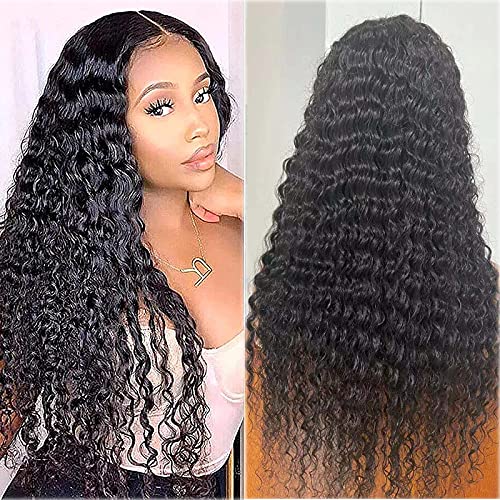 Human Hair Deep Wave Wigs 9A Brazilian Virgin Lace Closure Human Hair Wigs for Fashion Women Natural Color (24 Inch, Deep Wigs)