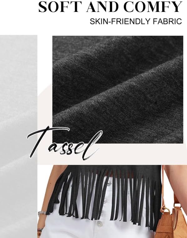 Women Graphic Tees Western Shirts Vintage Cowgirl Fringe Shirt Country Concert Tops Short Sleeve - Image 4