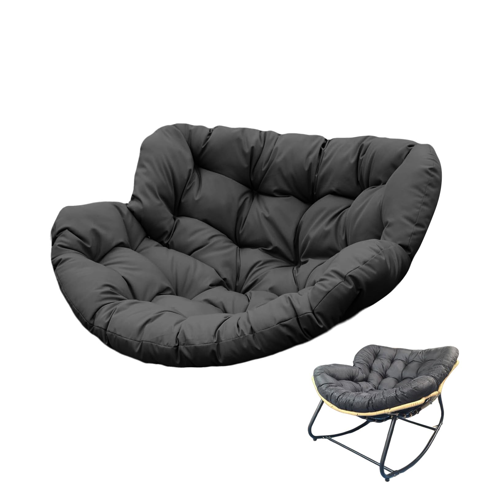 LKLNKVL hanging chair cushion, Rattan Wicker Lounge Chair, Soft Patio Hanging Cushion Pad for Outdoor Indoor Egg Basket(Black,125X115)