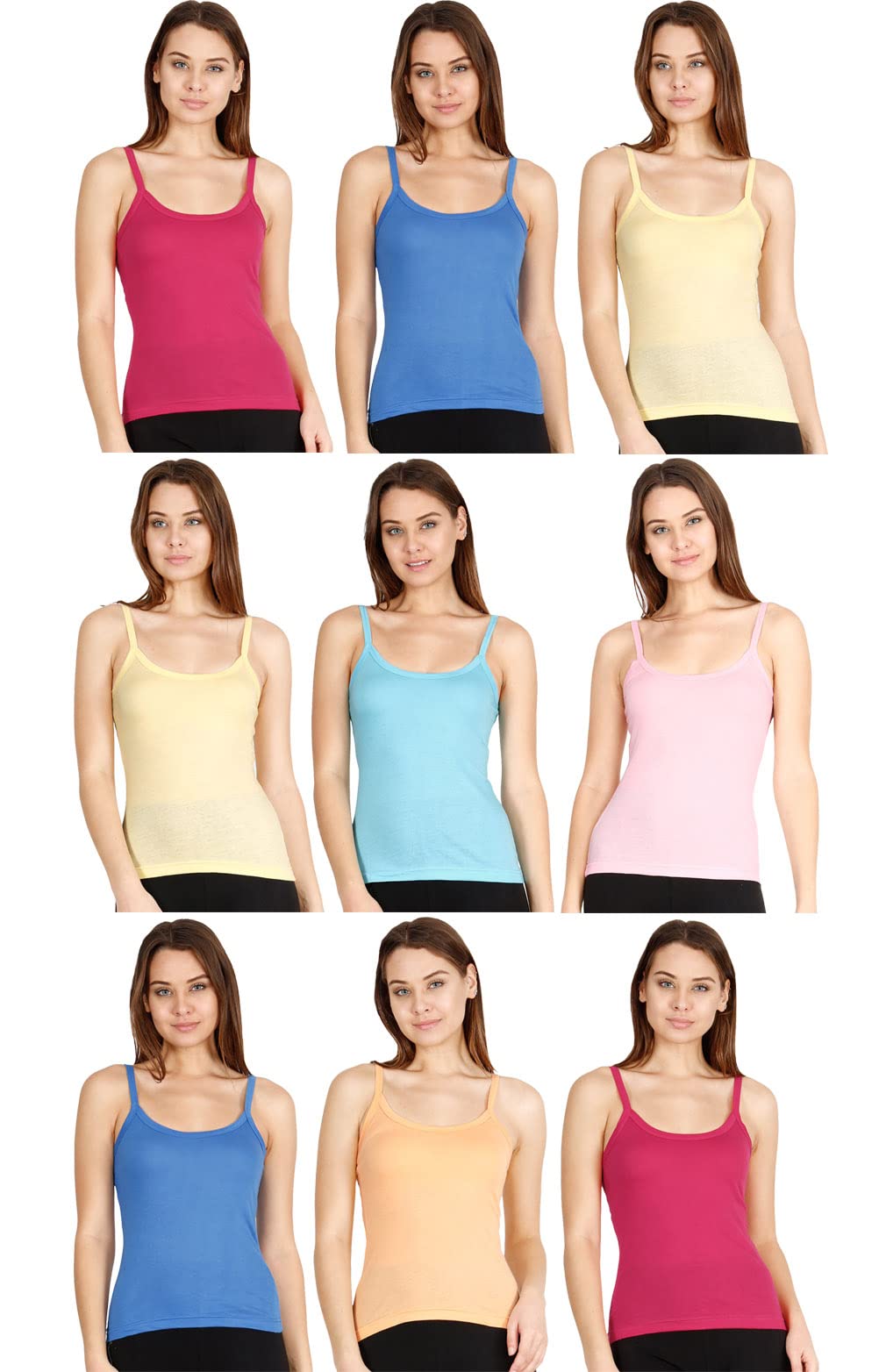 Lux Cozi Cotton Plain/Solid Women Slips/Camisole - Pack of 9 (Cozi-for-Her-Slips-Assorted-75)