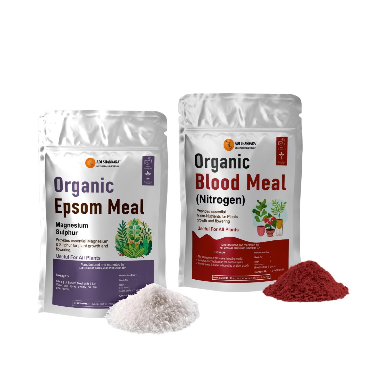 ADI SHANKARA ORGANIC EPSOM MEAL, Magnesium Sulphat & BLOOD MEAL,Plant Fertiliser.200+200 Gms.-image-15