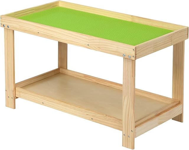 Maxmass Kids Activity Play Table, Wooden Building Block Table with Removable Tabletop & Storage Rack, Multifunctional Children Desk for Dining, Learning, Playing (Natural)