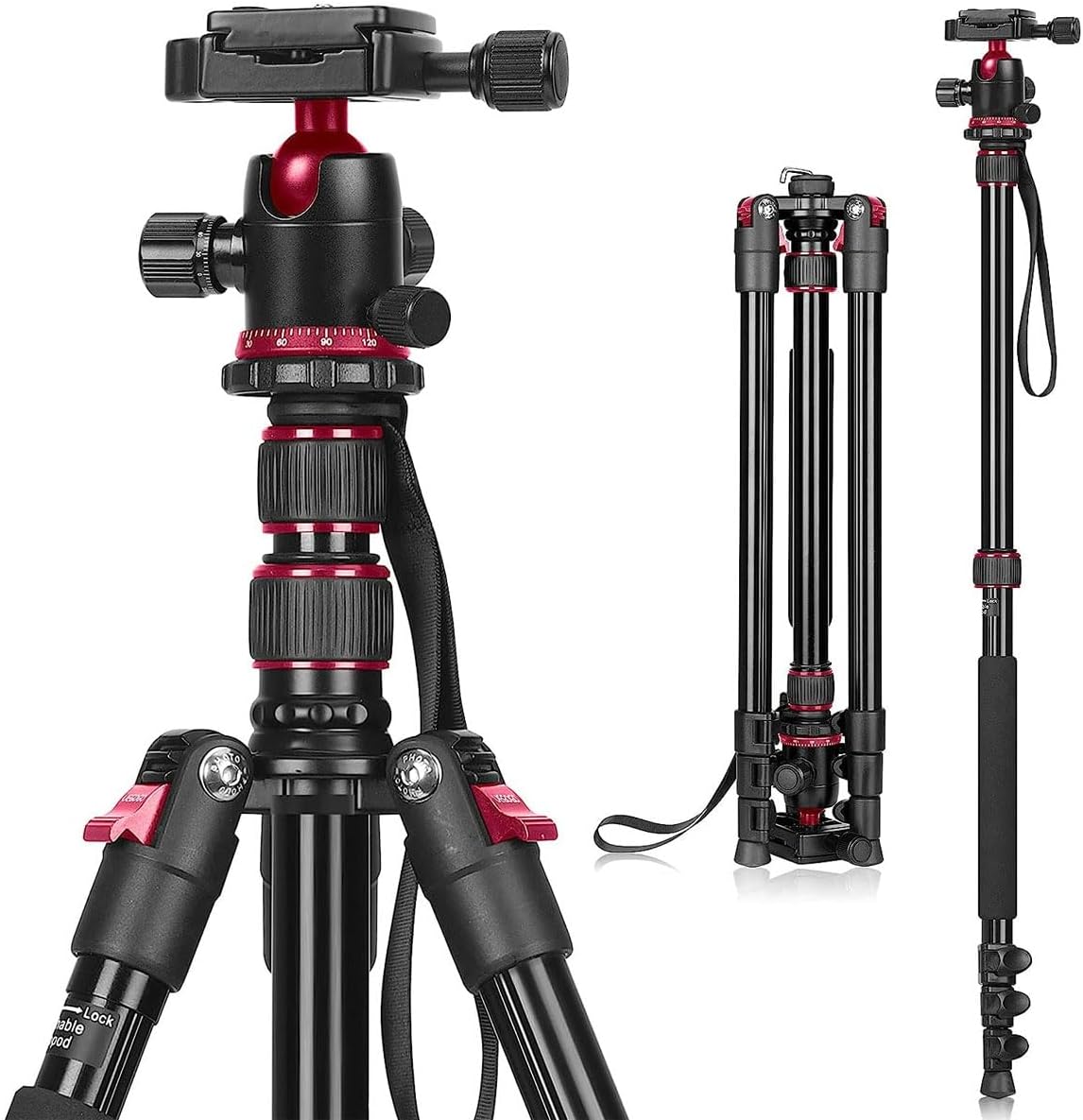 HENAE Tripods for Camera, 76" Camera Tripod Heavy Duty, Professional Photography Tripod for Travel, Aluminum Camera Tripod Stand & Monopod, Tripod for DSLR Camera Spotting Scope Telescope Binoculars