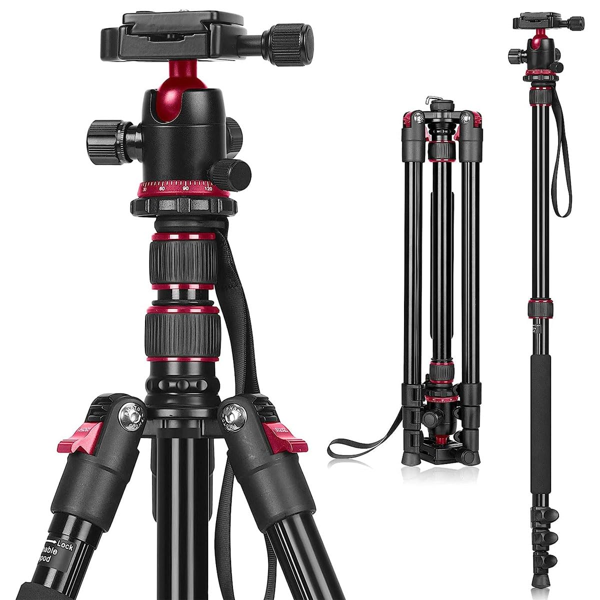 HENAE Tripods for Camera, 76" Camera Tripod Heavy Duty, Professional Photography Tripod for Travel, Aluminum Camera Tripod Stand & Monopod, Tripod for DSLR Camera Spotting Scope Telescope Binoculars